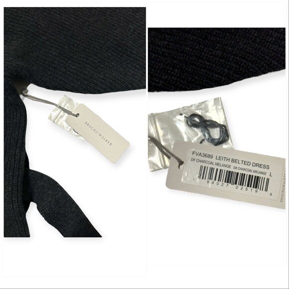 BROCHU WALKER The Leith Belted Knit Dress In Dark Charcoal Melange, Size L, NWT - Picture 6 of 15